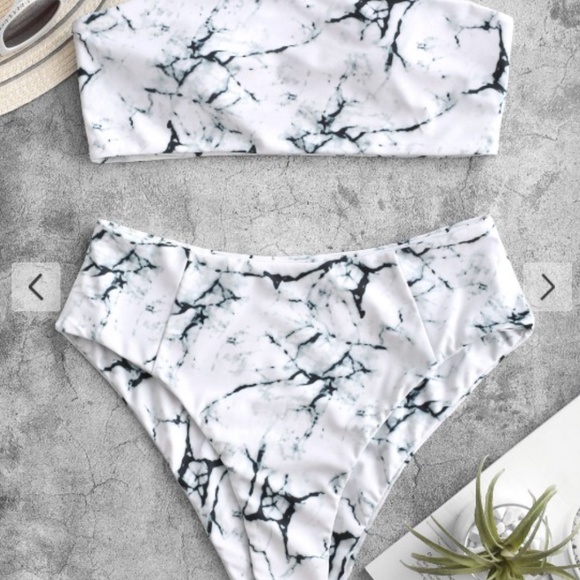 Marble Print High Waisted Bandeau Bikini Set - Picture 2 of 3